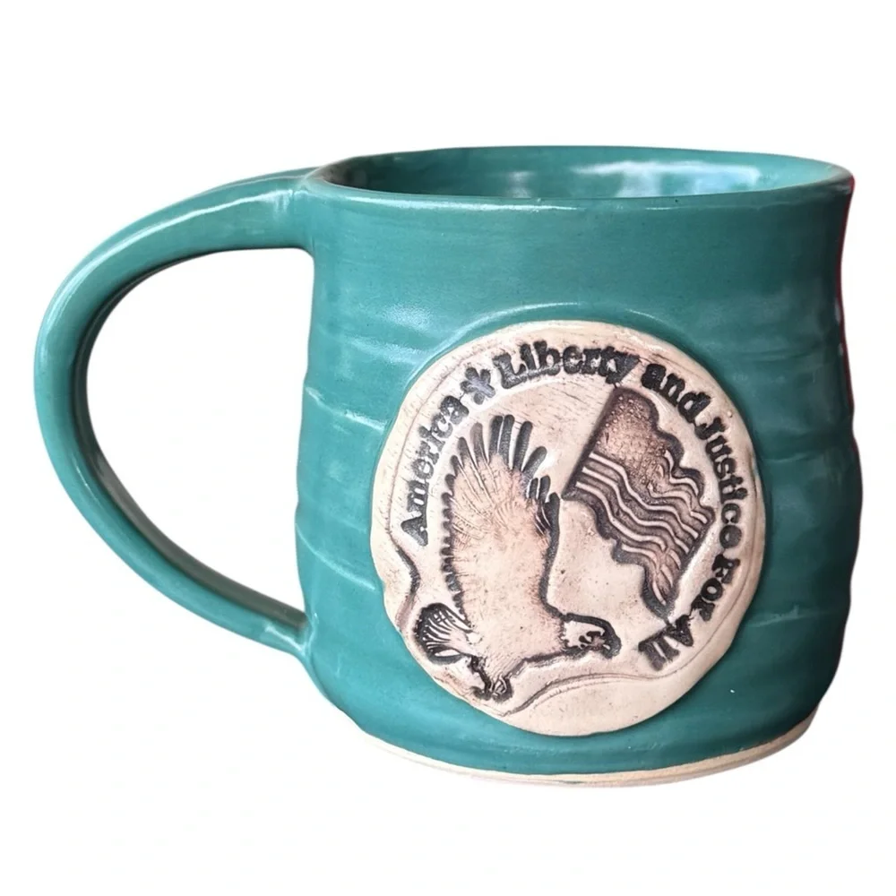 Patriotic Stoneware Mug 8 oz American Liberty & Justice for All DISPLAY PIECE